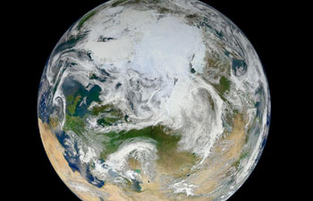 Synthesized view of Earth showing the Arctic, Europe, and Asia